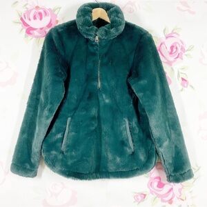 NEW Abercrombie & Fitch Jacket XS Teal Green Faux Fur Half Zipper Pullover XS